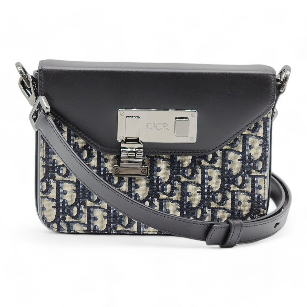 Dior Oblique Jacquard Messenger Crossbody Leather Lock Bag | Black | NEW - Picture 2 of 14